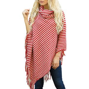 Gestreepte Cape Femme Jas Herfst Winter Coltrui Mantel Trui Vrouwen Trui Gebreide Batwing Mouw Dames Capes Trui Mujer