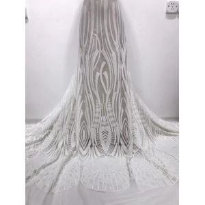 Classic Wit 2022 Afrikaanse Tule Kant Met Pailletten Voor Afrikaanse Trouwjurk NN365_K