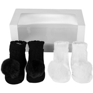2 Paar/set Baby Meisjes Pom Pom Ademende Sokken Katoenen Baby Winter Sokken Set Anti Slip Met Pompom Antislip Sokken voor 0-6M