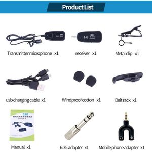 2.4G Draadloze Lavalier Microfoon Clip-On Revers Mic Set Zender & Ontvanger Onderwijs Lezing Online Chatten Microfoon