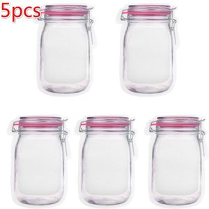 5 Pcs Herbruikbare Mason Jar Flessen Tassen Noten Candy Cookies Bag Seal Fresh Voedsel Snacks Rits Afgesloten Keuken Organizer Zip lock Bag