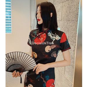 Chinese Jurk Vrouwen Elegante Retro Chinese Traditionele Jurk Zijde Katoen Cheongsam Vrouwelijke Lady Wedding Casual Qipao