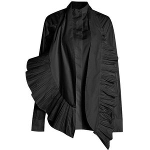 Twotwinstyle Elegante Zwarte Patchwork Ruche Shirt Voor Vrouwen Stand Kraag Lange Mouwen Solid Blouse Vrouwelijke Mode Lente Tij