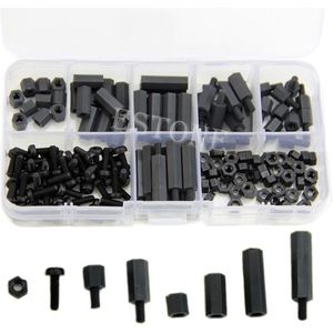 160Pcs M3 Nylon Zwart M-F Hex Spacers Moer Assortiment Kit Stand Off Set Box