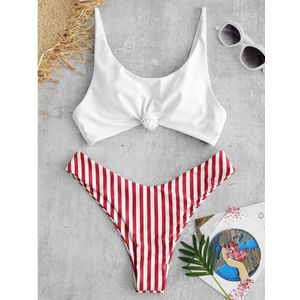 Hohl Vrouwen Sexy Front Tie Bikini Push Up Micro Bikini Streep Printing Badpak String Badpak Biquini