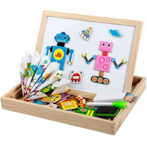 QWZ Houten Puzzels Voor Kinderen Cartoon Dieren Multifunctionele Magnetische Puzzel Tekentafel Educatief Speelgoed Voor Baby