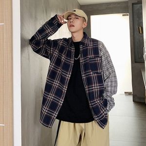 Lappster Mannen Harajuku Plaid Shirts Heren Streetwear Patchwork Shirt Lange Mouw Koreaanse Fashions Shirt Vintage Casual Kleding