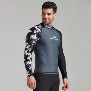 Mannen Lange Mouwen UPF 50 + Baselayer Skins Compressie Rash Guard Shirt Gedrukt Swim Surf Snorkelen Tops Tight Fit wetsuit Lycra