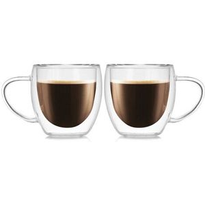 Set van 2 Dubbele Wand Glas Transparant Thee Cups Wijnglazen met Handvat Whisky Drinkwaren Melk Koffie Mokken 250/ 375/475ml