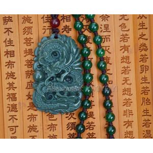 Mooie Handwerk Natuurlijke Donkergroen Tian Gesneden Draak Geluk Amulet Hanger + Gratis Ketting Certificaat Fijne Sieraden