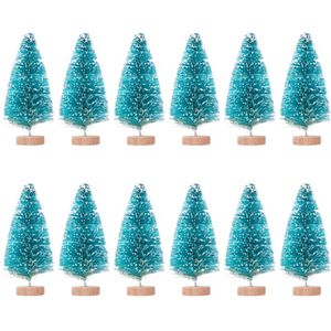 18 Pcs 6.5Cm Kerst Decoratie Kleine Sisal Zijde Kerstboom Party Home Decor Diy Kerst Ornament (Blauw Groen stijl)