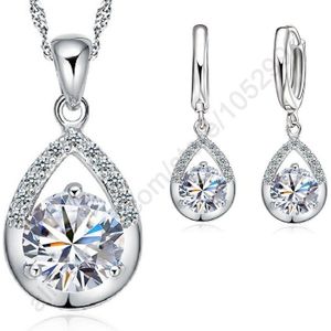925 Sterling Zilveren Bruids Sieraden Set Ketting Oorbellen Vrouwen Engagement Romantische Stijl Water Oostenrijkse Crystal