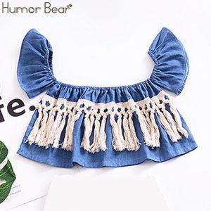 Humor Beer Kinderkleding Meisjes Zomer Baby Denim Katoen Korte Mouwen T-shirt Kraag Fringe Hanger Tube Top Kleding