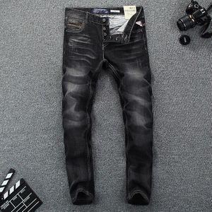 Top Klassieke Mannen Jeans Katoen Mode Jeans Zwart Slim Fit Knoppen Casual Broek Eenvoudige Jeans Mannen