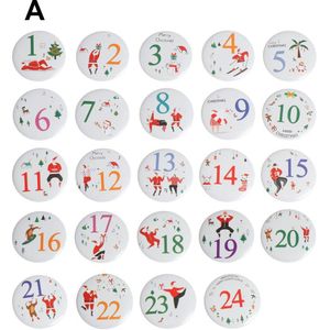 24 Pcs Vrolijk Kerst Advent Kalender Nummer Badge Diy Kerst Cadeau Metalen Labels Xmas Decor