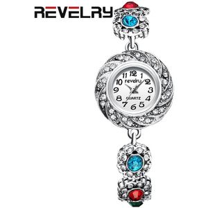 FEESTVREUGDE Vintage Vrouwen Jurk Horloges Kleurrijke Crystal Vrouwen Armband Horloge Horloge Casual Dress Klok Horloges
