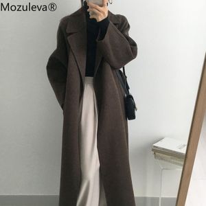 Mozuleva - Retro Winter - Lange Belted Wollen Jas - Dames - Volledige Mouw - Oversized