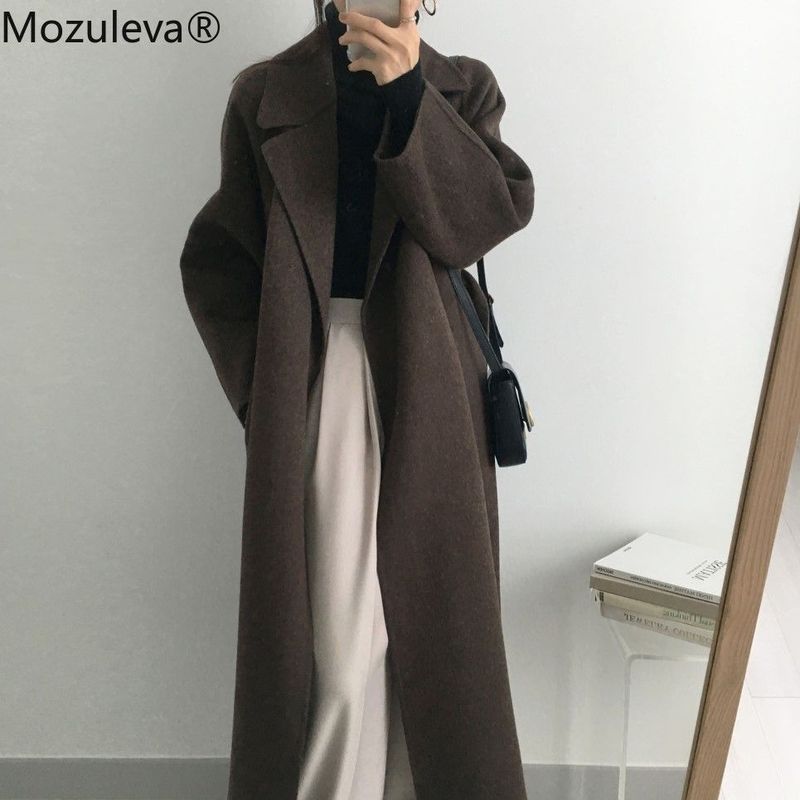 Mozuleva - Retro Winter - Lange Belted Wollen Jas - Dames - Volledige Mouw - Oversized
