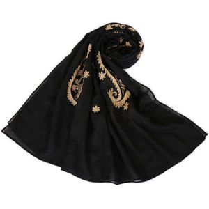 Winter Mode Borduren Cashew Bloemen Viscose Shawl Sjaal Dames Wrap Gouddraad Pashmina Sjaal Moslim Hijab