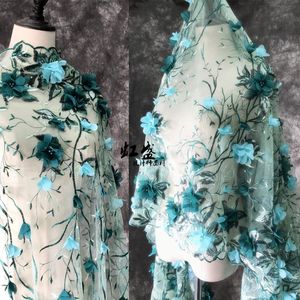 125*100Cm 3D Lovertjes Kralen Embroiderd Bloemen Stof Lady Prom Dress Applique Diy Hoofdtooi Sluier Kant Stof Patch gratis