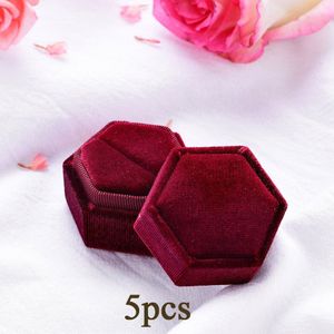Kuololit 5 Stk/partij Fluwelen Hexagon Sieraden Dozen Voor Vrouwen Rood Roze Groen Blauw Ring Dozen Voor Bruiloft Engagement Bridal