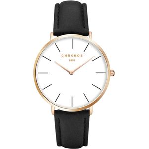 Chronos 1898 Mannen Vrouwen Simple Quartz Horloge Case Unisex Paar Lederen Horloges Grote Analoge Gezicht Bruin Zwart Montre Femme