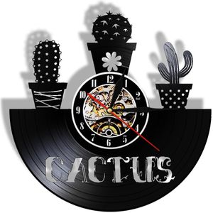 Art Cactus Vintage Vinyl Record Wandklok Natuur Succulent Wall Art Decoratieve Klok Cactussen Kamer Muur Decor Horloge