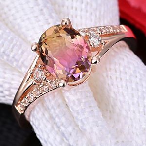 Klassieke Luxe Rose Gouden Ring Crystal Wedding Ring voor Bridal Kerst Cadeau voor Vrouwen Sieraden Engagement Ring