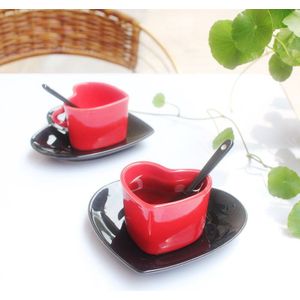 Rode Roos Keramische Paar Kopjes Espresso Koffiekopje Schotel Set Hartvormige Britse Afternoon Tea Cups Kit 70Ml