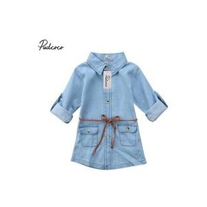 2-7T Kinderen Meisje Kleding Jeans Denim Jurken Lange Mouwen Pocket Blouse Jurken Losse Mini Jurk