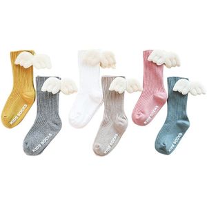 6 Paar Baby Meisjes Kniekousen Angel Wing Zomer Herfst Katoenen Sokken Effen Snoep Kleur Kids Peuter Korte Sokken