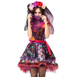 Volwassen Vrouwen Schedel Dia Kostuums Mexicaanse Dag Van De Dode Make-Up Party Flower Fairy Spoken Bruid Jurk