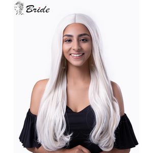 Bruid Lange Witte Pruik Cosplay Vrouwen Pruik Natuurlijke Haarverlenging Synthetische Pruiken Water Wave Valse Haar Lolita Voor Party