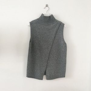 FRSEUCAG Europese en Amerikaanse populaire gebreide kasjmier wol vest losse hoge kraag dames mouwloos trui trui