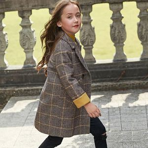 Winter Kinderen Meisje Overjas Mode Wollen Jas Voor Meisjes Tieners Peuter Lange Casual Warm Bovenkleding Kinderen Plaid Wollen Jas