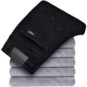 Xuansheng fleece straight jeans winter classic casual warm elastische broek broek streetwear pure zwarte jeans