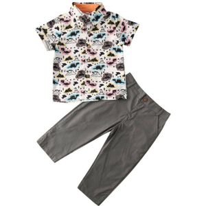 1-6Y Peuter Baby Jongens Gentleman Kleding Sets Dinosaurus Print Korte Mouwen Tops Lange Broek Outfits