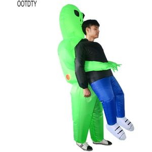 Opblaasbare Halloween Party Dress Green Alien Pick Me Up Kostuum Monster Volwassenen Lopen Uitvoeren Grappig Props Pak