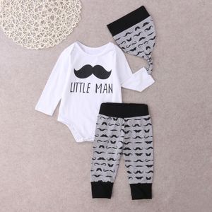 Aa Pasgeboren Baby Baby Jongens Tops Brief Little Man Romper + Lange Broek Legging Speelpakje Baby Jongen Kleding Outfit Set 3Pcs