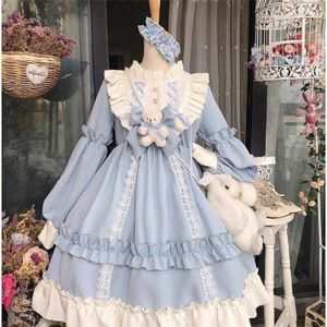 Gothic Lolita Jurk Kawaii Lange Mouwen Sweet Girl Chiffon Fancy Dress