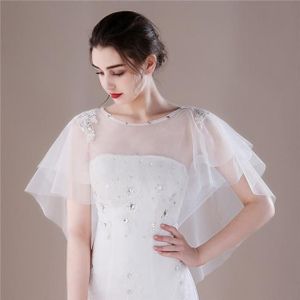 Elegantie Kant Bridal Wrap Zomer Strand Bruiloft Bruid Bruidsmeisjes Jurk Cover Up Mouwloze Sheer Jacket Bolero Korte Cape