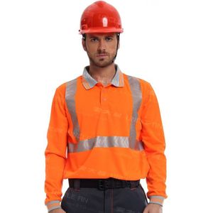 Mannen Hoge Zichtbaarheid Shirt Geel Oranje Lange Mouwen Veiligheid Werk Shirt Met Reflecterende Strepen