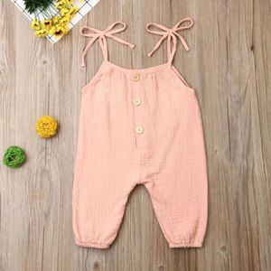 Baby Meisje Jongens Rompertjes Mouwloze Riem Button Solid Zomer Jumpsuit Outfit Kleding Sunsuit