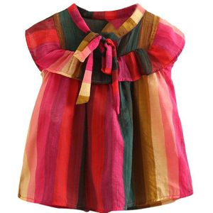 Baby Regenboog Pop Meisjes Blouse Overhemd Zomer Meisje Kind Kinderen Vliegen Mouw Kleurrijke Owknot Shirt