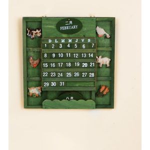 Vintage Houten Kalender Thuis Woonkamer/Kantoor/Winkel Decor atie Muur gemonteerde Eeuwigdurende Kalenders Dieren Bos kalender