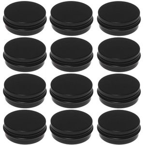 12 Stuks 1Oz Zwart Aluminium Tin Potten Ronde Schroef Deksel Containers Lege Metalen Opslag Blikjes Voor Organiseren Cosmetische Kleine sieraden Orna