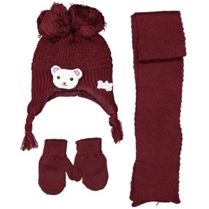 De Teddyberen Bourgondië Knitwear Sjaal Beanie Handschoenen Set