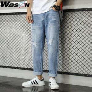 Wbson Nieuw Mannen Jeans Lichtblauw Losse Vernietigd Ripped Jeans Mannen Harembroek Koreaanse Wijde Pijpen Hip Hop jeans ZY-2028