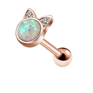 Body Punk 16g Leuke Kat Kraakbeen Earring Opal Center Tragus Helix Stud Schelp Ringen Body Piercing Oorbel