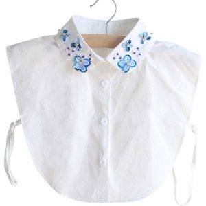 Dames Katoen Afneembare Half Shirt Blouse Handgemaakte Kralen Pailletten Bloemen Revers Nep Kraag Trui Decoratieve Dickey